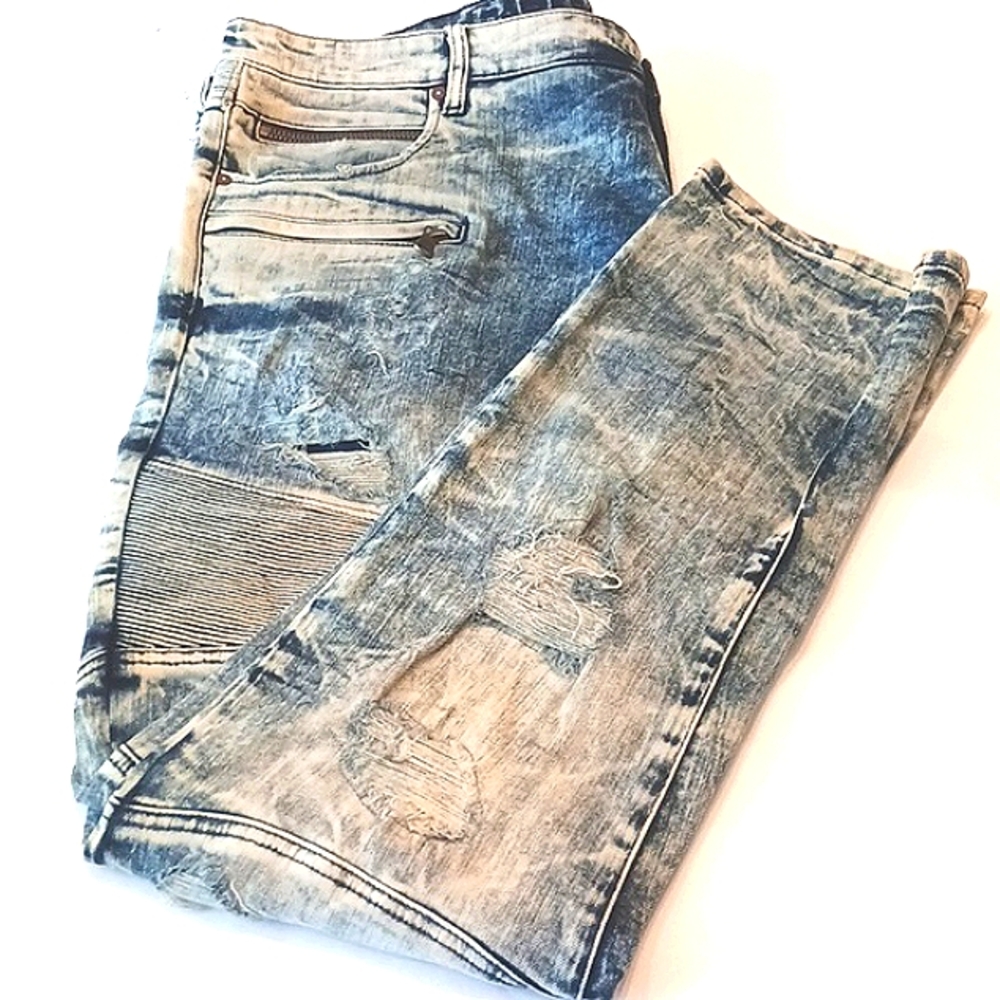 ROCKSTAR Acid Wash Distressed Men's Blue Jeans Size 42